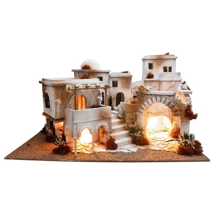 Presepe arabo con luci, fuoco e fontana cm 70x50x40 h