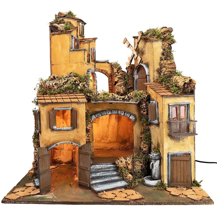 18th-century Neapolitan nativity scene illuminated with windmill cm