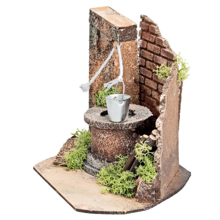 Pozo con cubo y murito de ladrillos para estatuas de 10 cm
