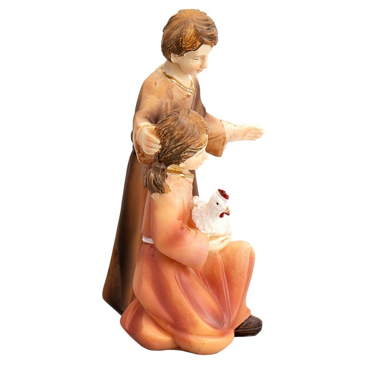Children with hen series 12 cm in resin