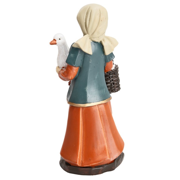 Donna con oca e cesto di uova serie 15 cm in resina