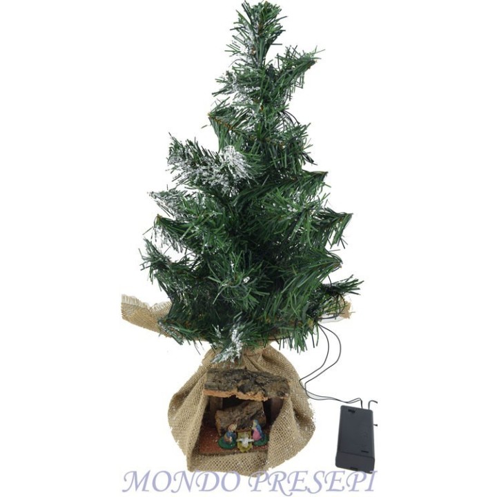 Pino cm 42 con led e capanna presepe con natività