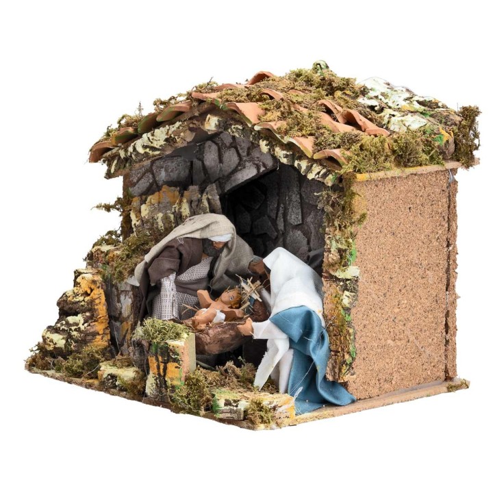 Hut with nativity moving 12 cm light