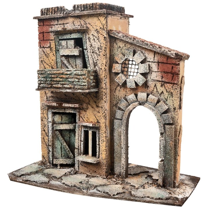Casa napolitana con balcón y arco lateral cm 25,3x16x26 h