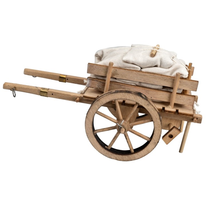 Wooden cart with fabric sacks cm 16x10x8 h