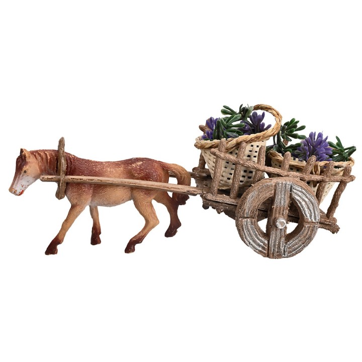 Caballo con carro y cestas de lavanda