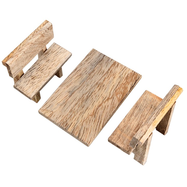 Wooden table with benches