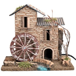 Casa con molino de agua funcionando cm 25x16x22,3 h