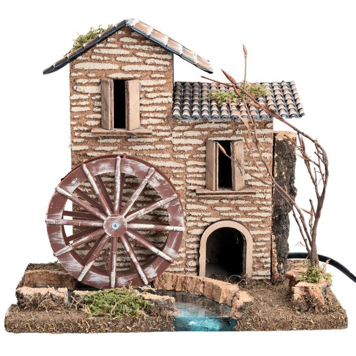 Casa con mulino ad acqua funzionante cm 25x16x22,3 h