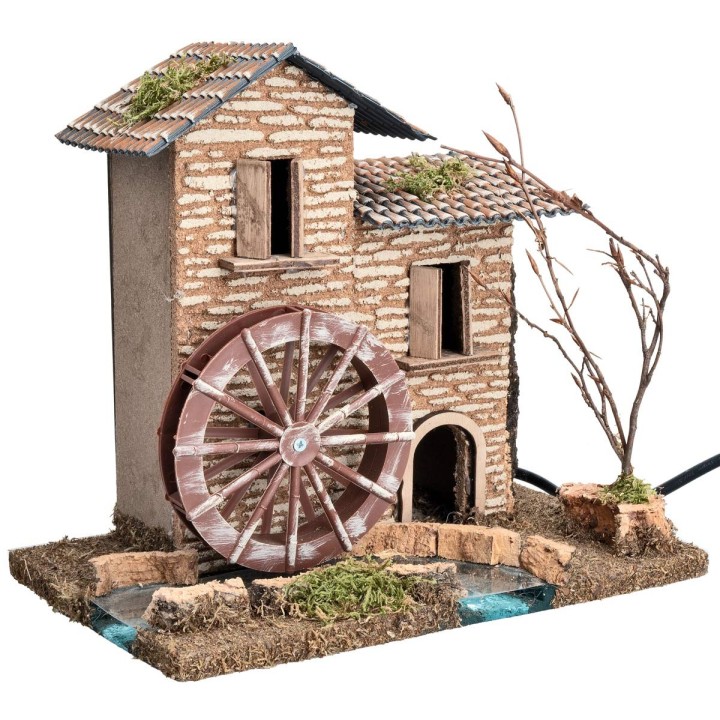 Casa con mulino ad acqua funzionante cm 25x16x22,3 h