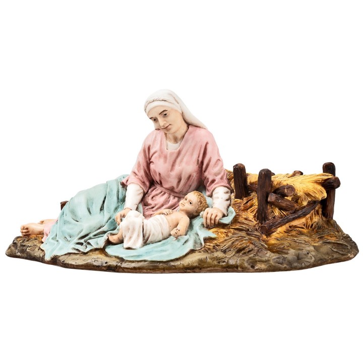 Maria lying with baby 15 cm in resin Landi Moranduzzo