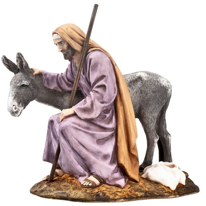 St. Joseph with donkey 15 cm in Landi Moranduzzo resin