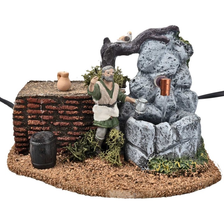 Farmer with moving fountain powered by electricity