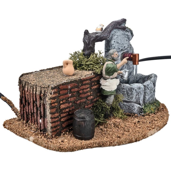 Farmer with moving fountain powered by electricity