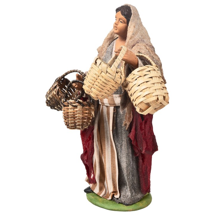 Peasant woman with empty baskets series 15-16 cm in terracotta