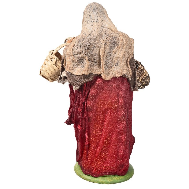 Peasant woman with empty baskets series 15-16 cm in terracotta