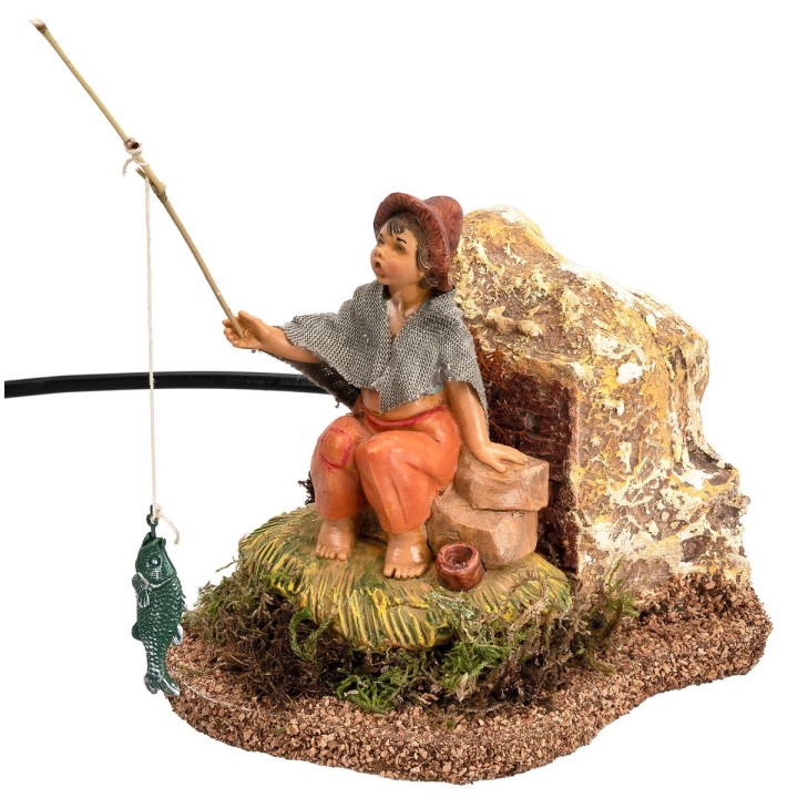 Niño que pesca serie 12 cm Fontanini en movimiento