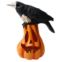 Calabaza tallada con cuervo y luz funcional h 17,5 cm