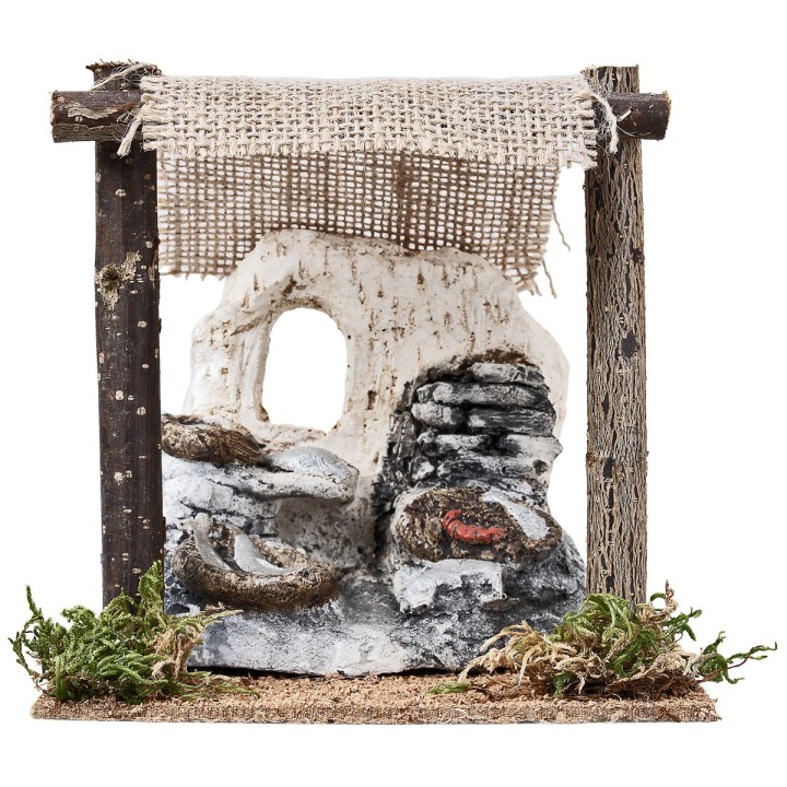 Fishmonger's shop with tent cm 14.2x11.2x14.5 h