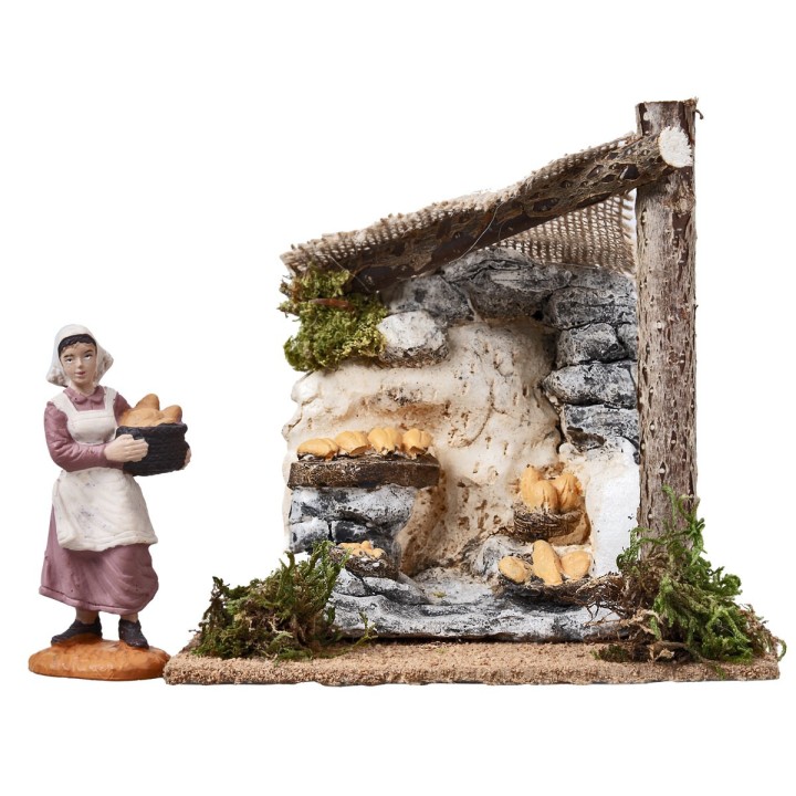 Bottega con tenda e banco di pane cm 15x11,2x14,5 h