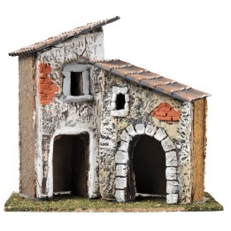 Pair of houses with tower and exposed bricks cm 18x12x16 h
