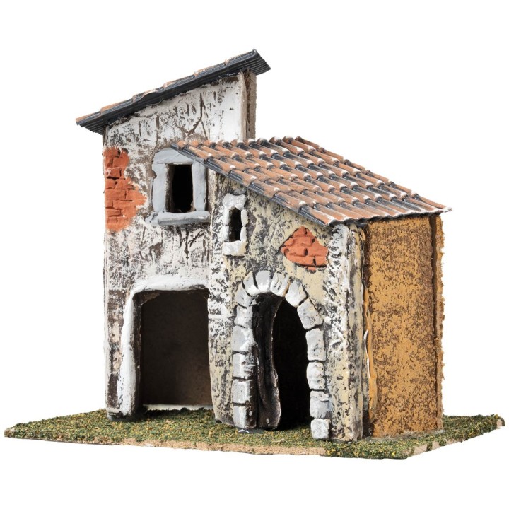 Coppia di case con torre e mattoni a vista cm 18x12x16 h