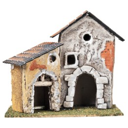 Coppia di case con finestre irregolari e archi cm 17,7x12x16 h