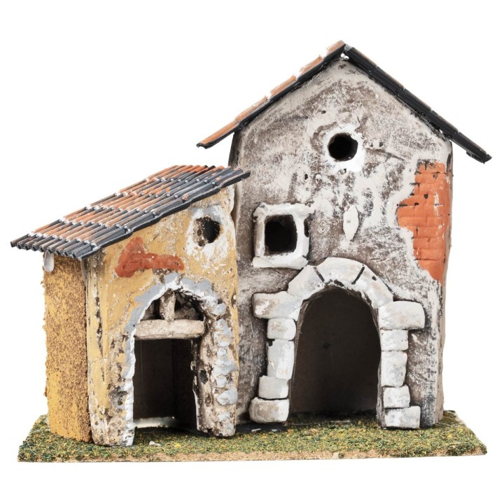 Coppia di case con finestre irregolari e archi cm 17,7x12x16 h