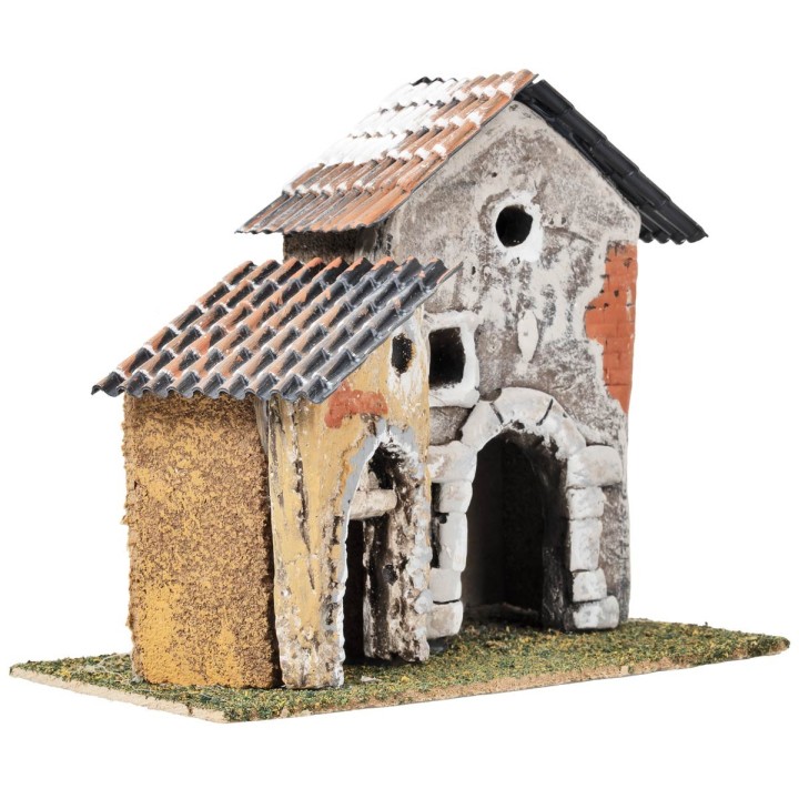 Coppia di case con finestre irregolari e archi cm 17,7x12x16 h