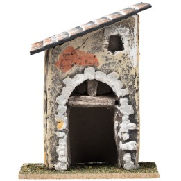 Casa con techo inclinado y arco de piedra cm 9x7,5x11,5 h