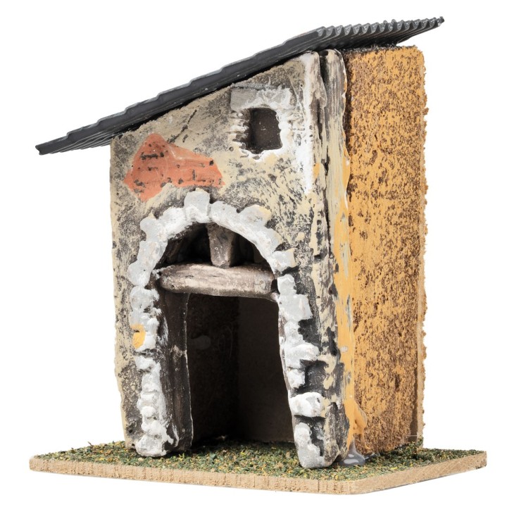 Casa con techo inclinado y arco de piedra cm 9x7,5x11,5 h