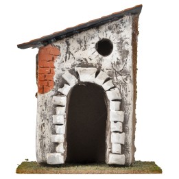 Casa con arco in pietra e tetto spiovente cm 10,6x7,2x12,5 h
