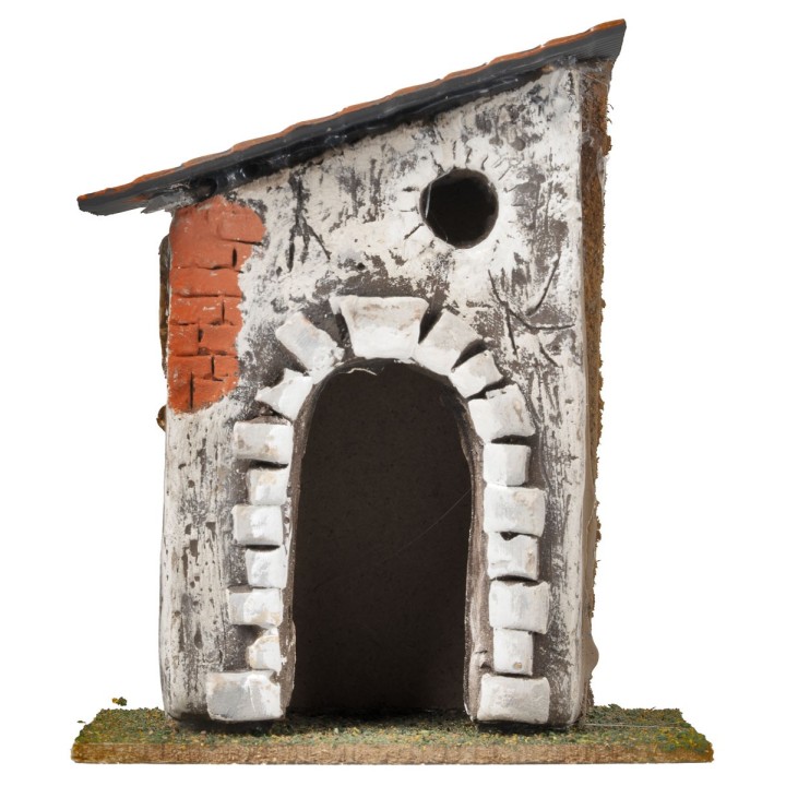 Casa con arco de piedra y techo inclinado cm 10,6x7,2x12,5 h
