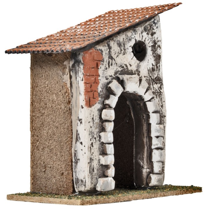 Casa con arco in pietra e tetto spiovente cm 10,6x7,2x12,5 h