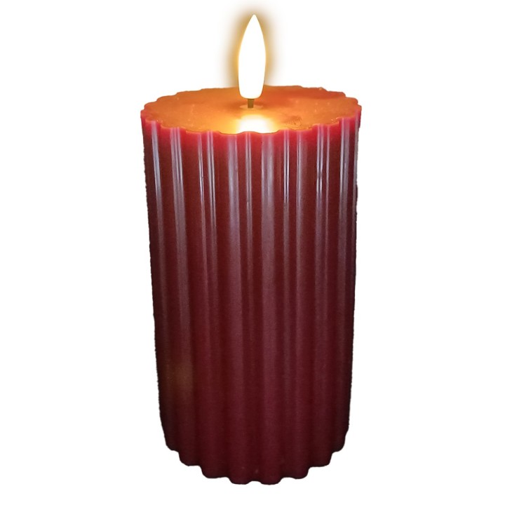 Candela rossa cilindrica con luce led effetto fiamma h 15,3 cm