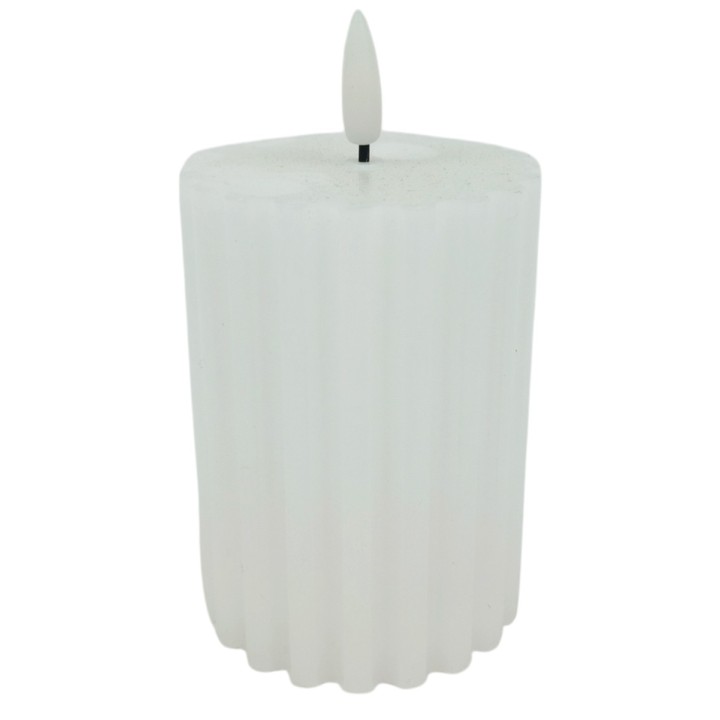 Vela blanca cilíndrica con luz LED efecto llama h 13 cm