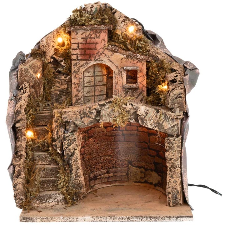 Presepe illuminato funzionante a corrente cm 26x19x33 h