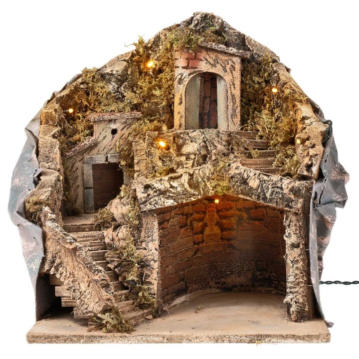 Nativity scene with illuminated cave, electric powered, cm