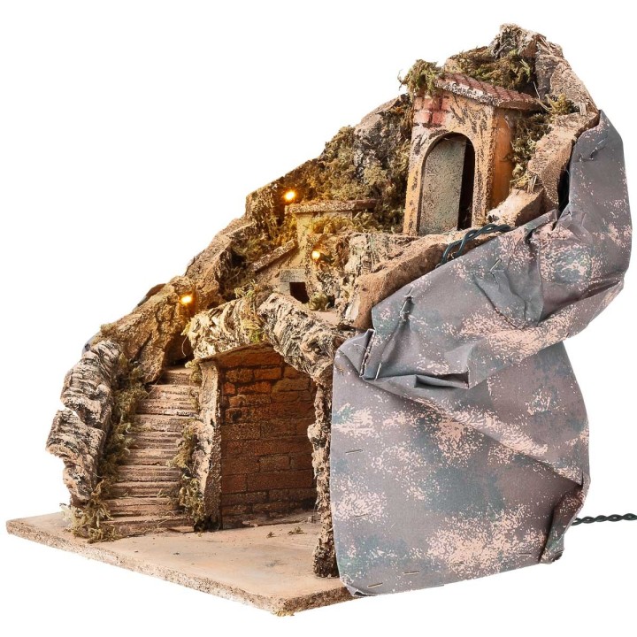 Presepe con grotta illuminato funzionante a corrente cm