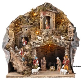 Presepe illuminato con statue Landi cm 30x23x35 h