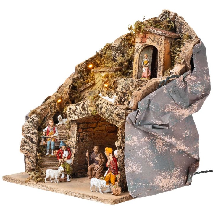 Presepe illuminato con statue Landi cm 30x23x35 h