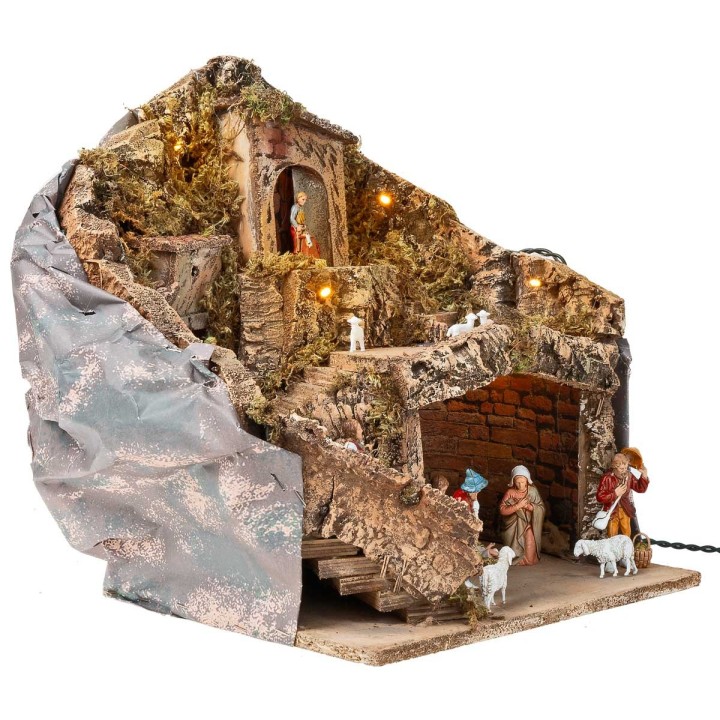 Presepe illuminato con statue Landi cm 30x23x35 h