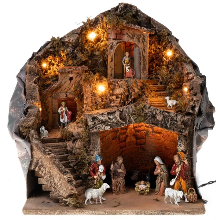 Belén iluminado con figuras Landi cm 30x23x35 h