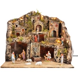 Presepe illuminato con fontana completa di statue Landi cm