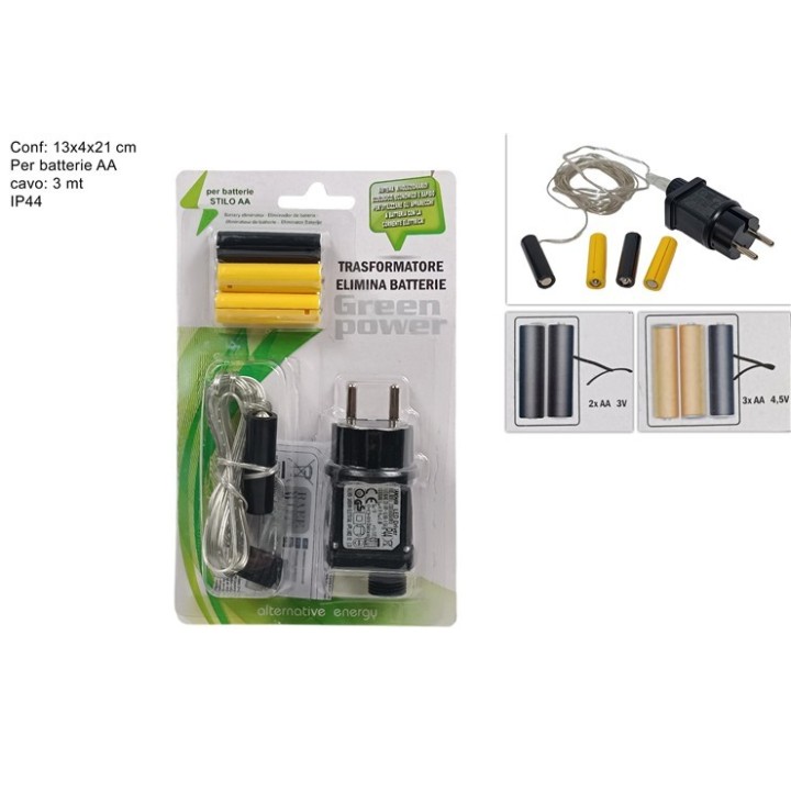 Trasformatore elimina batterie stilo AA con cavo 3 metri