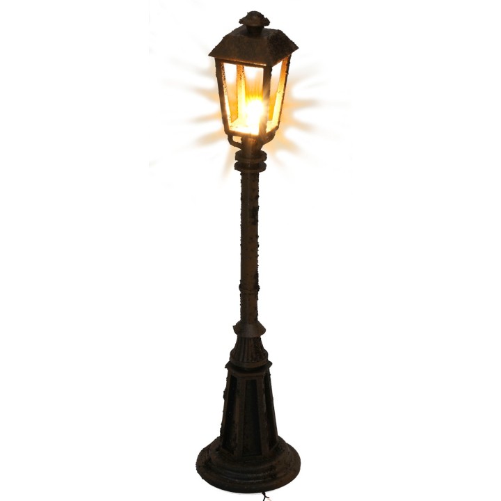 Lampione arrugginito con lampada inglese da terra h 15 cm 12v