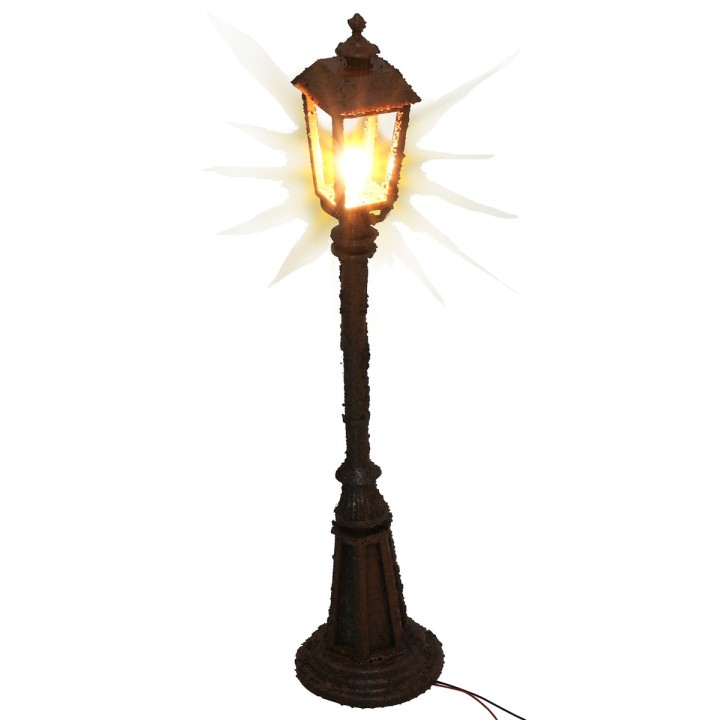 Farola oxidada con lámpara inglesa de pie h 12 cm 12v