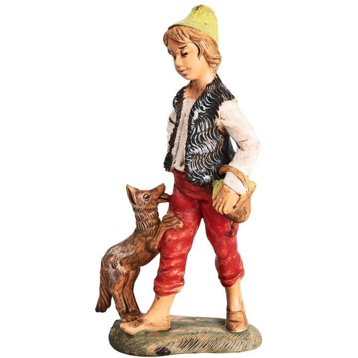 Pastor con perro y cesta h 18 cm