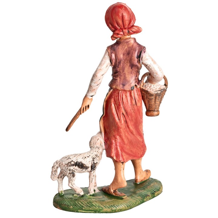 Mujer con cesta y ovejita h 17-18 cm