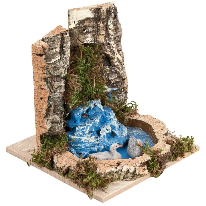 Laghetto con due papere per presepe cm 15x15x14 h
